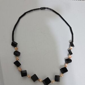 Vintage Geometric Black Coral Cube Necklace - Rare Artisan Find.